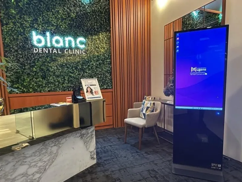 Digital standee at Blanc Dental Clinic reception in Kuala Lumpur